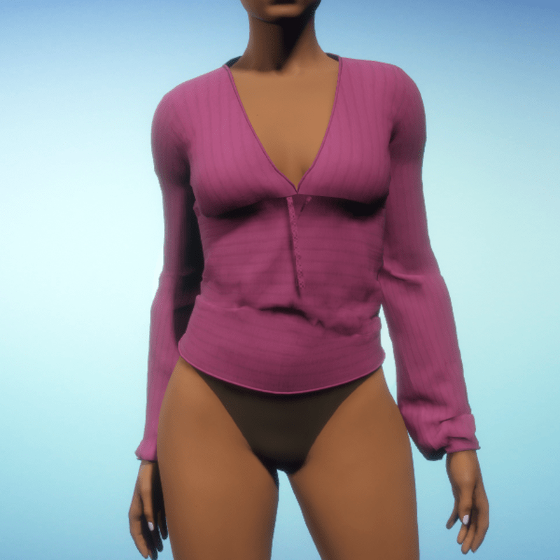 Ribbed V-Neck Top - Fushia Cotton