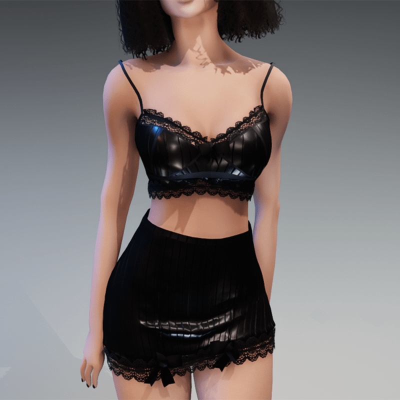 Cute Top&Skirt Dress in Black