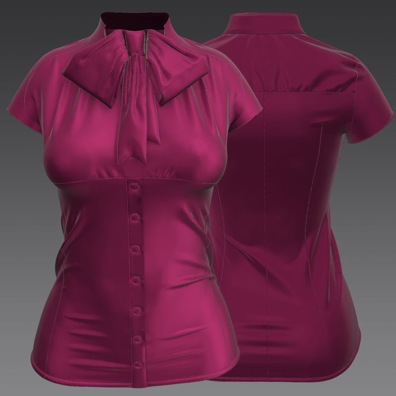 Silk Pussybow Blouse with short sleeves