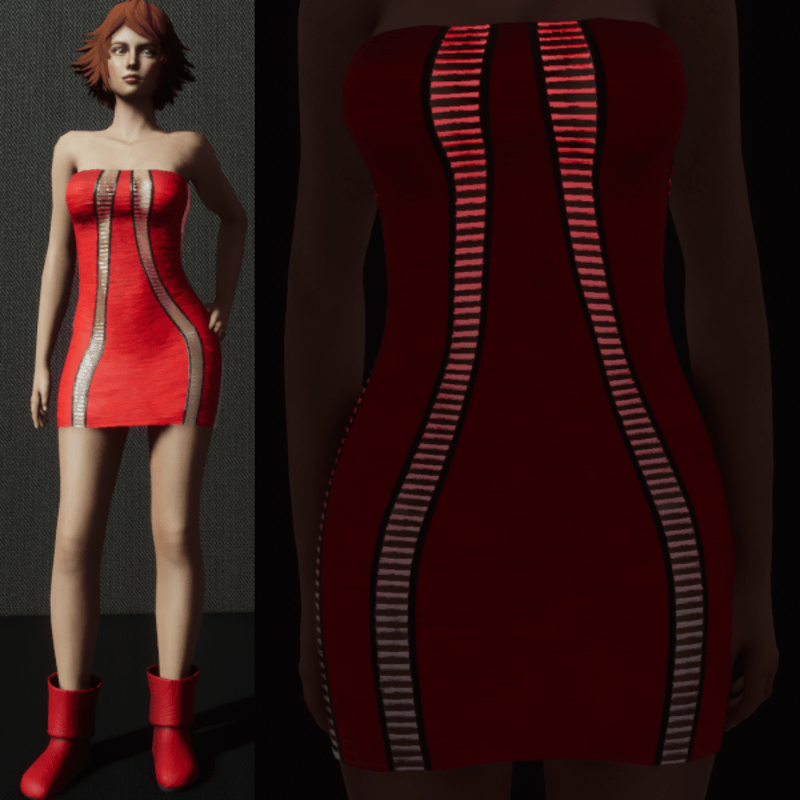 Emissive Animated Razor Cut Dress - Red