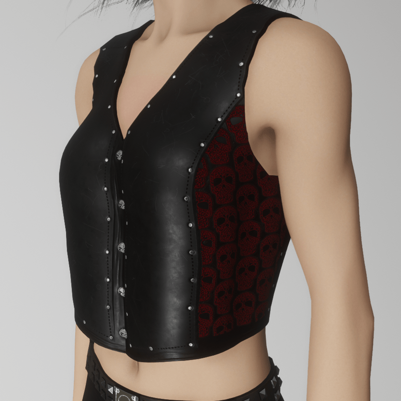 Womens biker vest red skulls