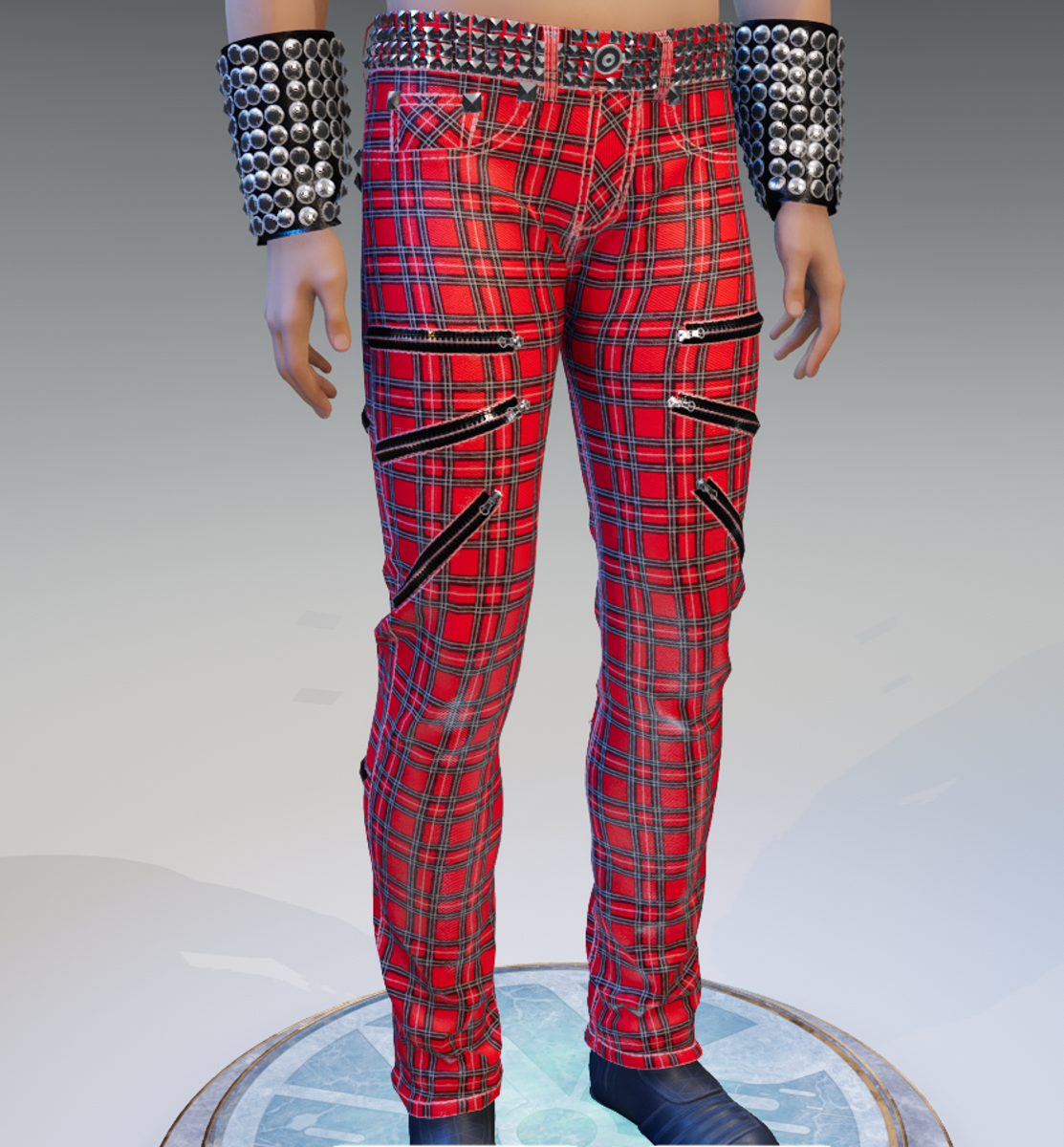 Punk Rock Chaos Red Plaid Jeans - Red Stitch - Male