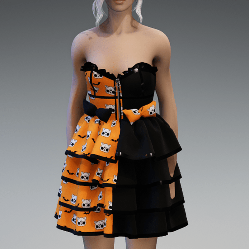 Lolita Dress V2 'Deadcats & Bats' with Bows in Orange