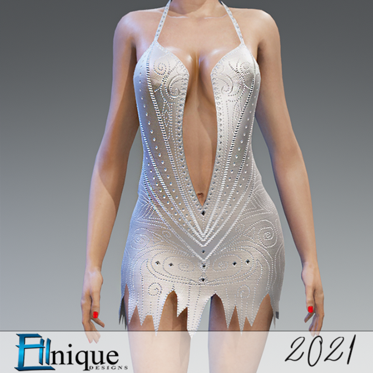 2021 New Year Cocktail dress with Studs White