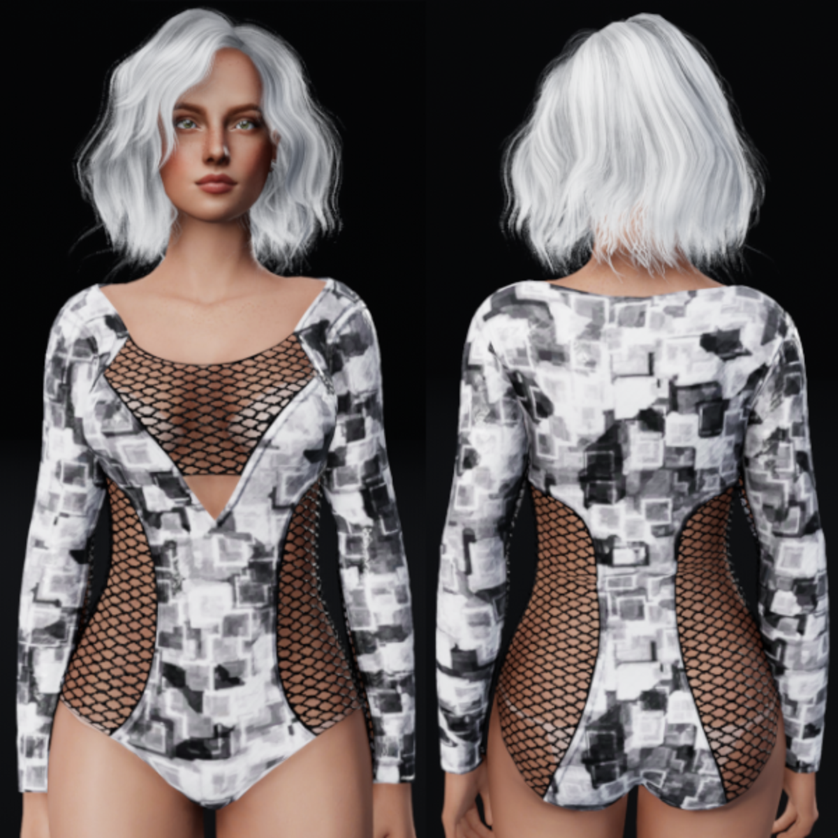 Cyber Cubes Bodysuit - White
