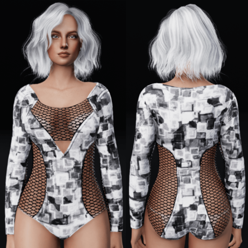 Cyber Cubes Bodysuit - White