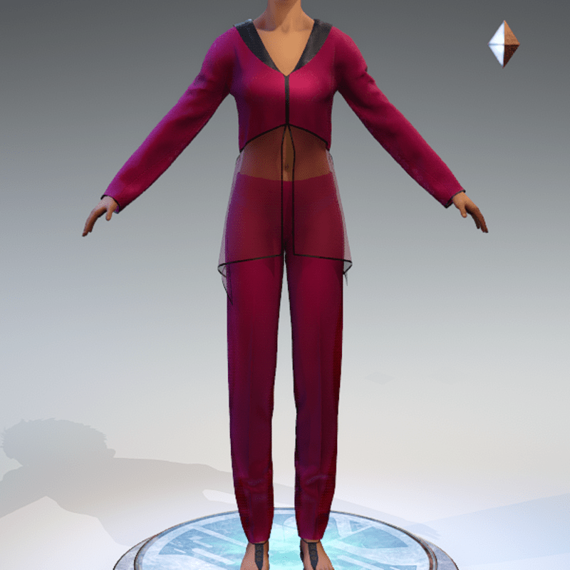 Sheer Tunic Suit - Raspberry Wool