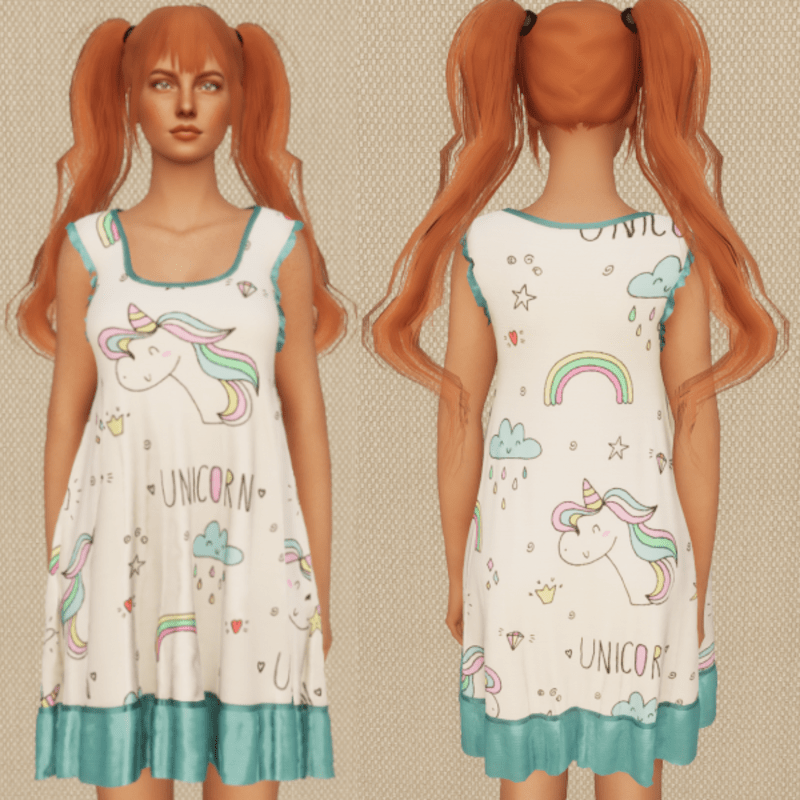 Unicorn Nightgown -White with Blue Trim
