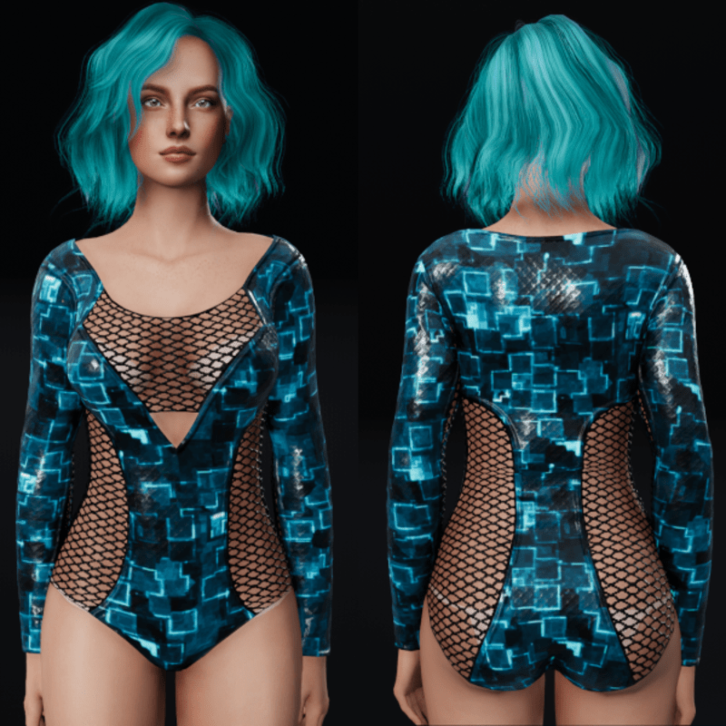 Cyber Cubes Bodysuit - Cyan
