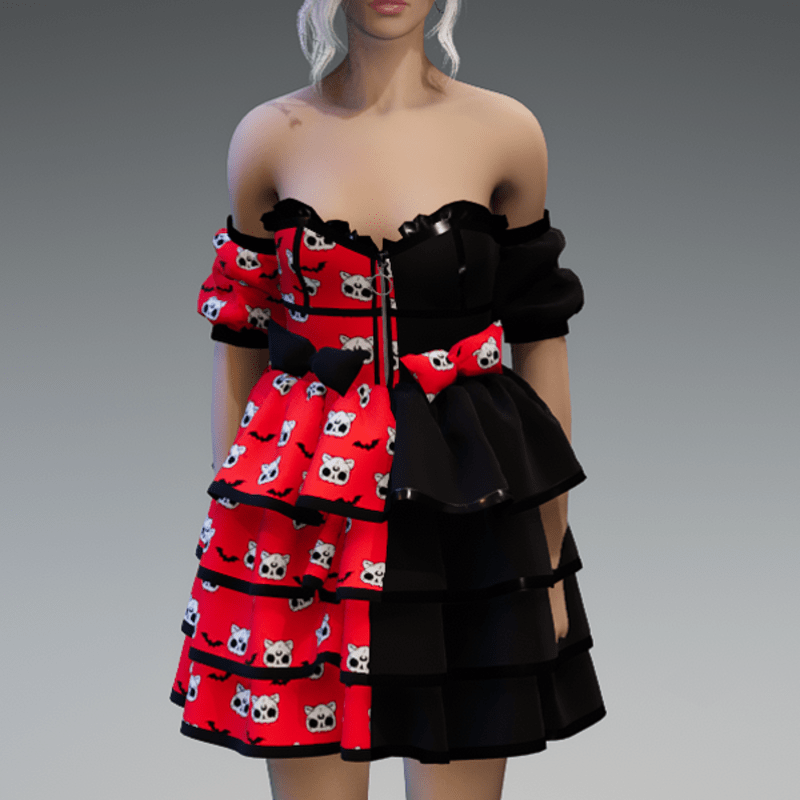 Lolita Dress V1 'Deadcats & Bats' with Bows in Red