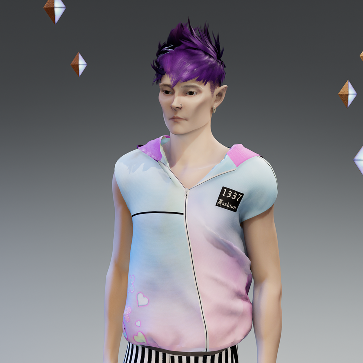 Pastel Kawaii Sleeveless Zip Up Vest