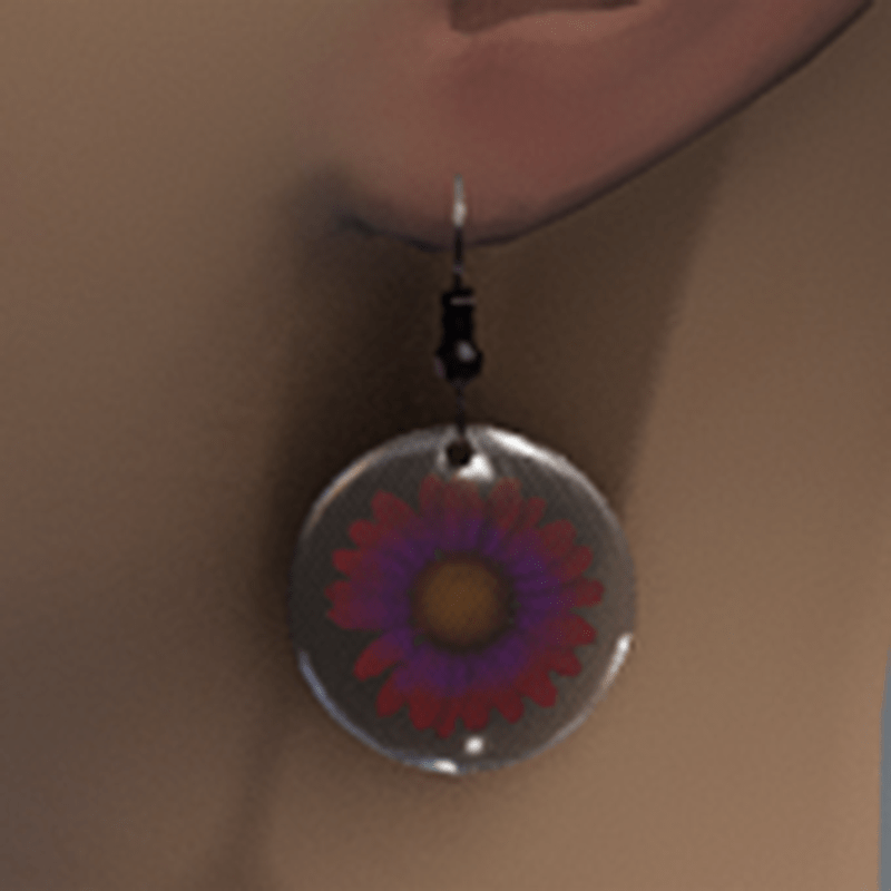 Red & violet resin daisy earrings