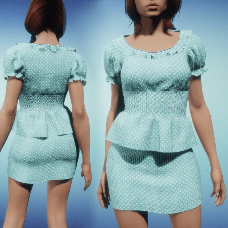 Polka Dot Skirt and Top - Teal