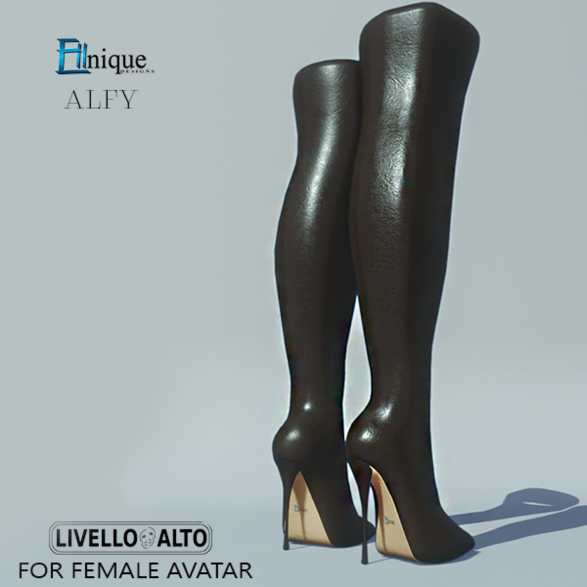 Alfy Brown Leather Thigh high Boots -for LIVELLO ALTO Female Avatar.