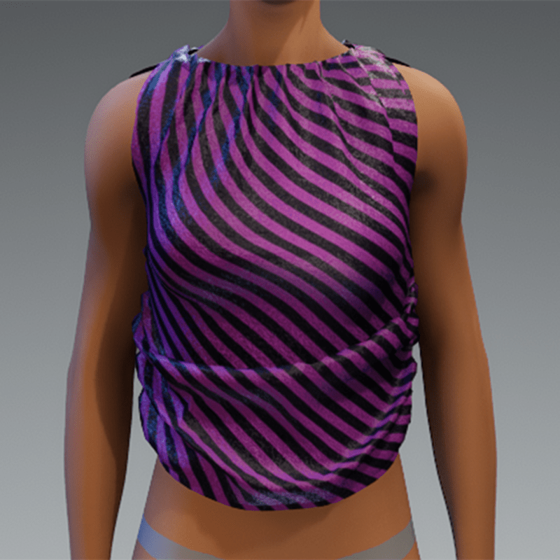 Violet and black striped ruched top