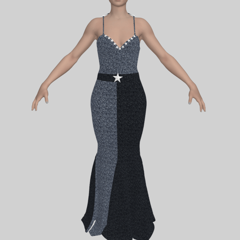 Evening Gown Grey Sequin with 3D stars