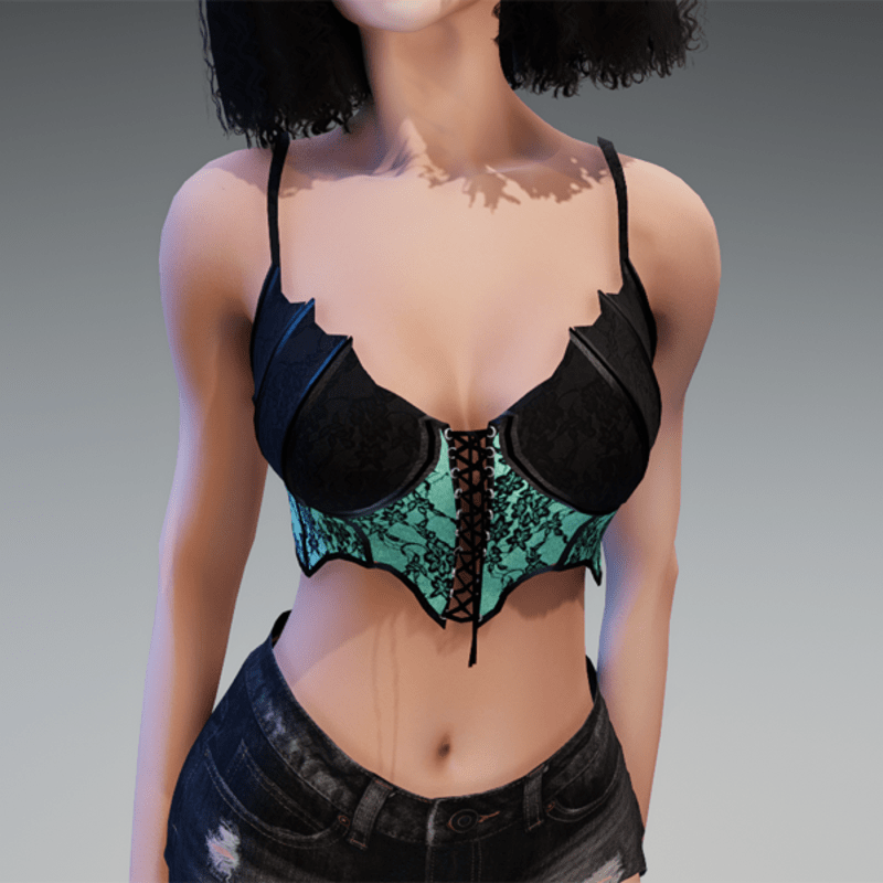 Goth Top "Miss Batfly" in Black & Mint
