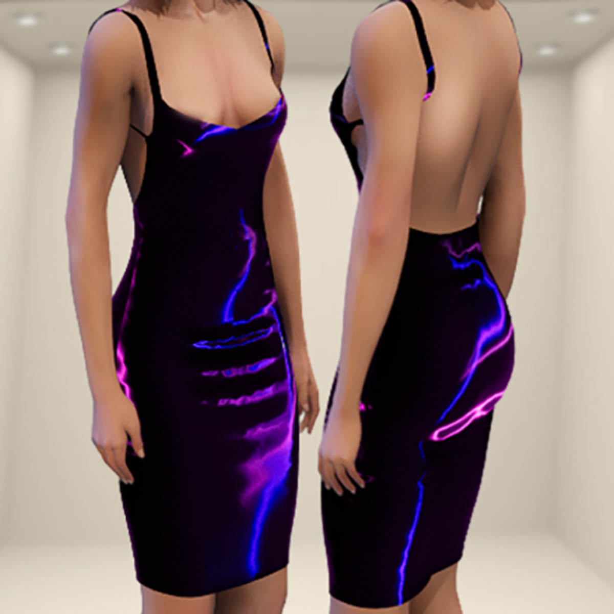 Latex Electric Pink and Blue Sexy Dress