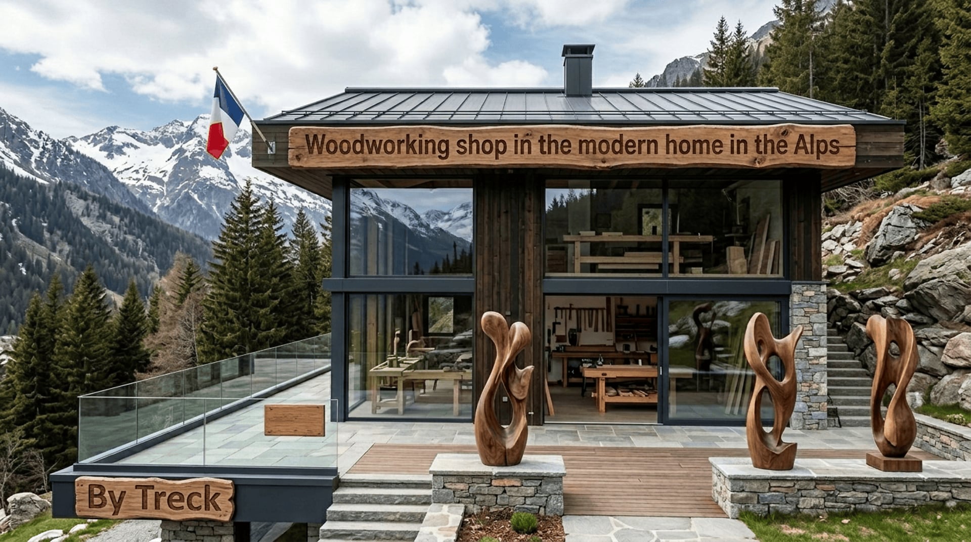 Woodworking shop in the modern home in the Alps