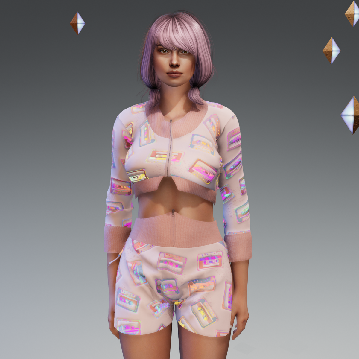 Cassette Retro Cropped Jacket Pink