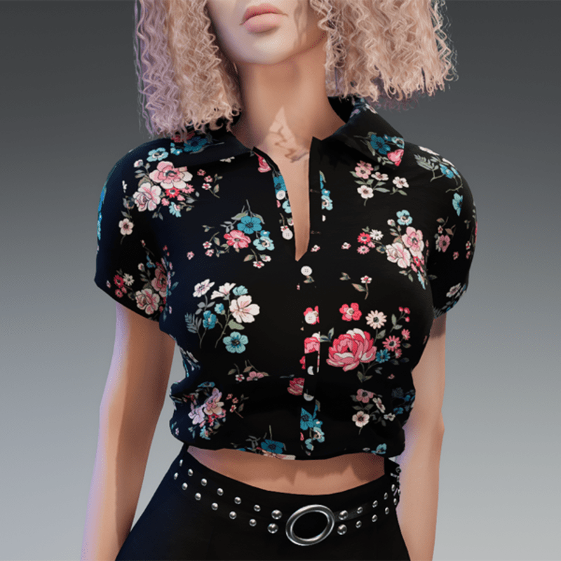 Blouse with Spring Flower Pattern