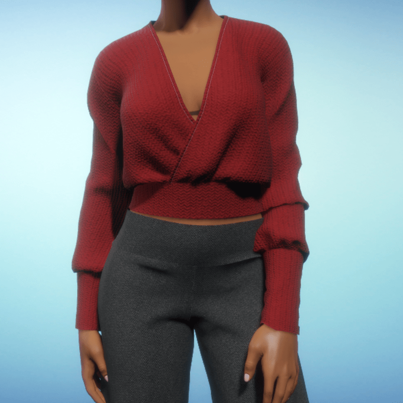 Wrap Cropped Sweater - Red Chunky