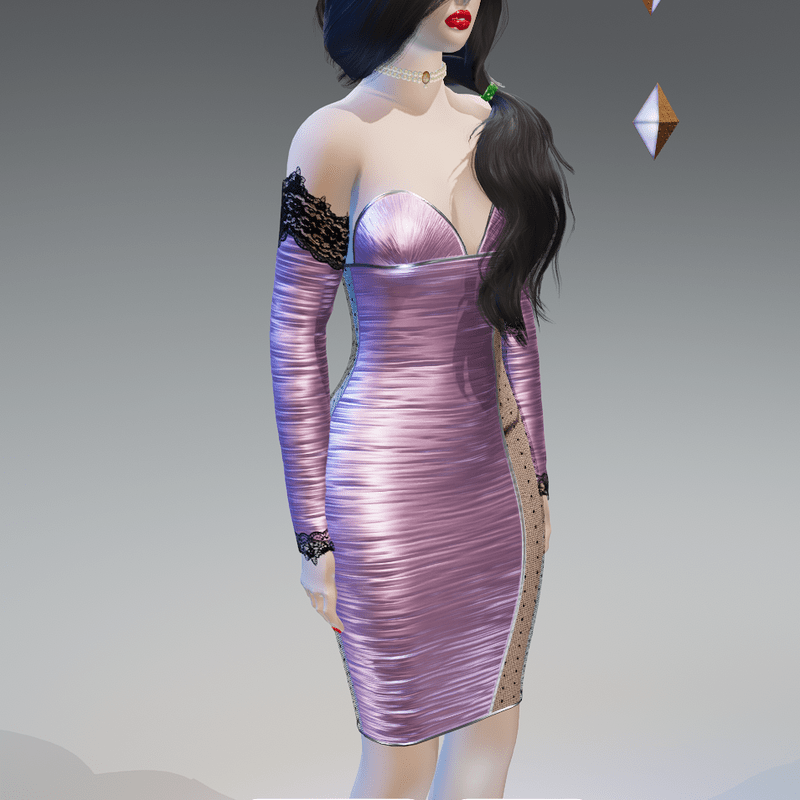 Lilac Laced-Sides Arm-Gloves Ruched Bodycon Dress - Female