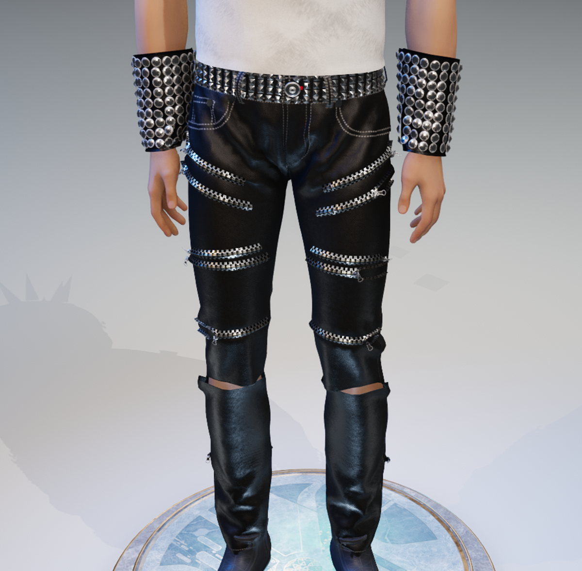 Black Jeans 18 Zippers Ripped Knees - Male