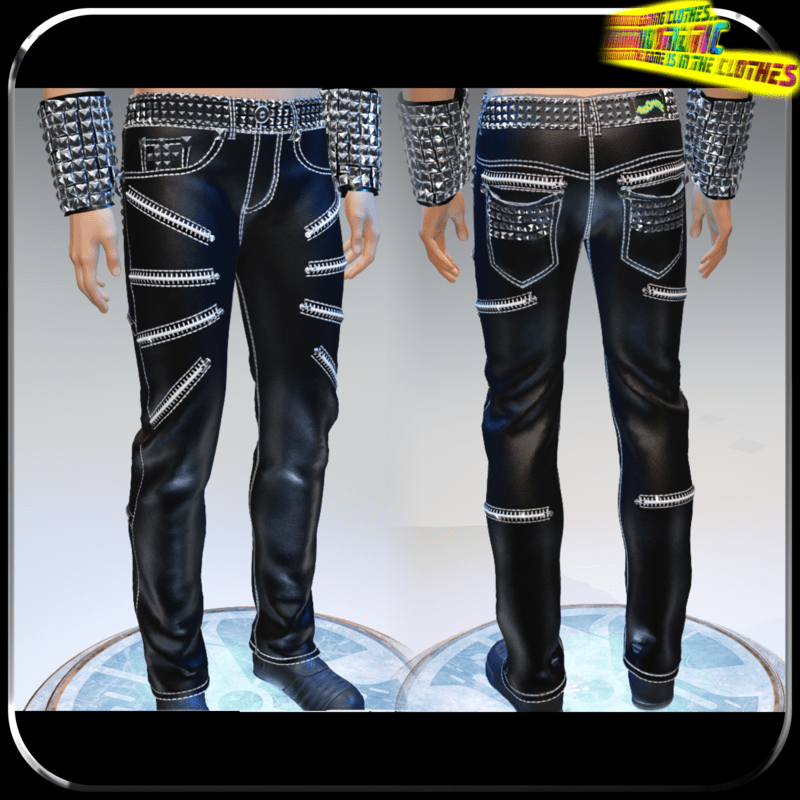 Punk Rock Chaos Black Leather Pants 14 Zippers - Male