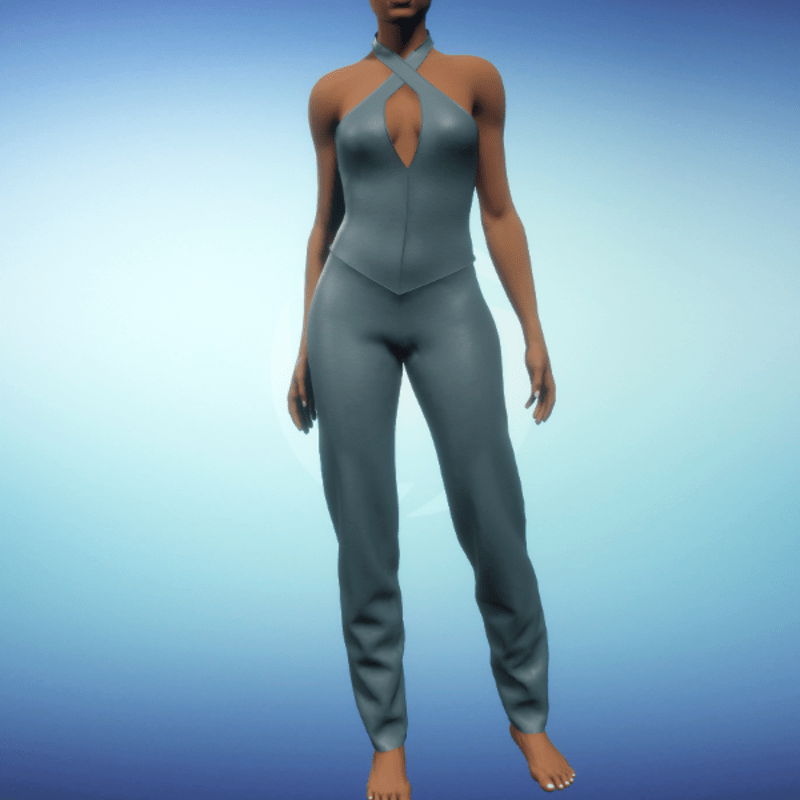 Split Halter Pantsuit - Teal Leather