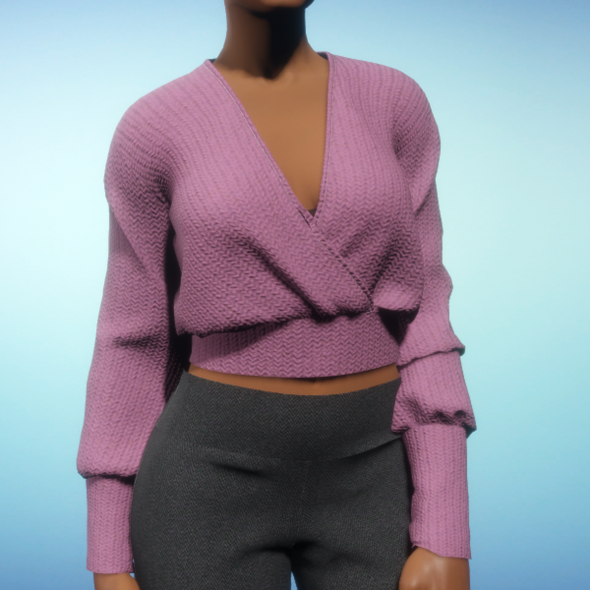 Wrap Cropped Sweater - Pink Chunky