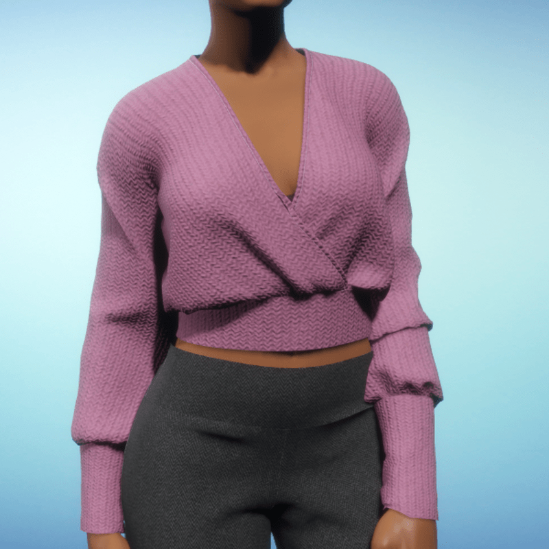 Wrap Cropped Sweater - Pink Chunky