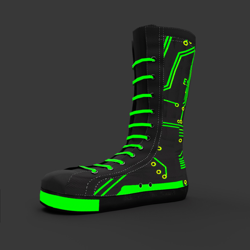 High Sneakers Black green neon female shoes