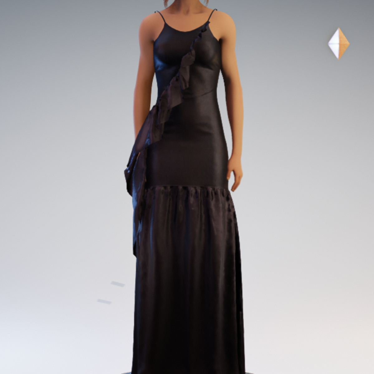 Spaghetti Gathered Gown - Black Chiffon
