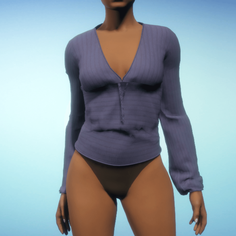 Ribbed V-Neck Top - Grape Cotton