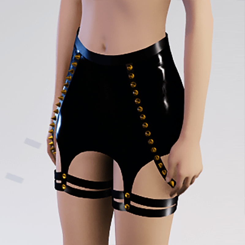 Black latex skirt with garters - gold
