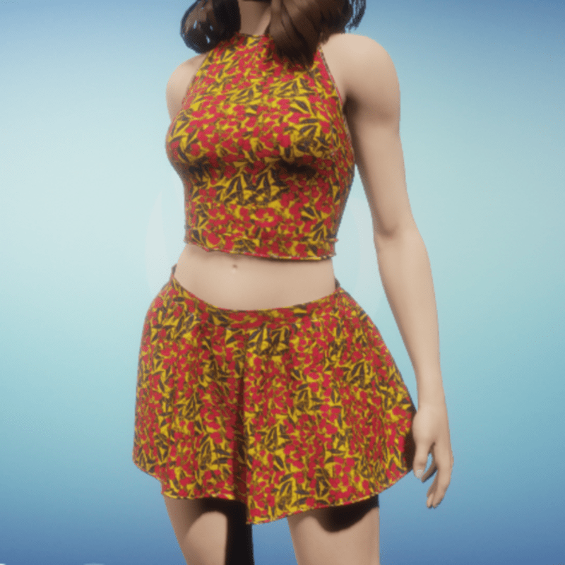 Luna outfit red yellow abstract