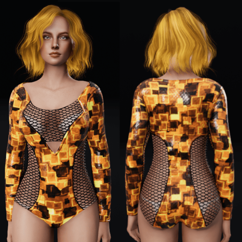 Cyber Cubes Bodysuit - Orange