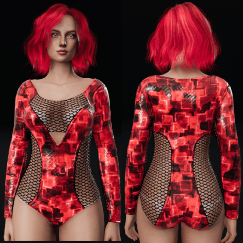 Cyber Cubes Bodysuit - Red