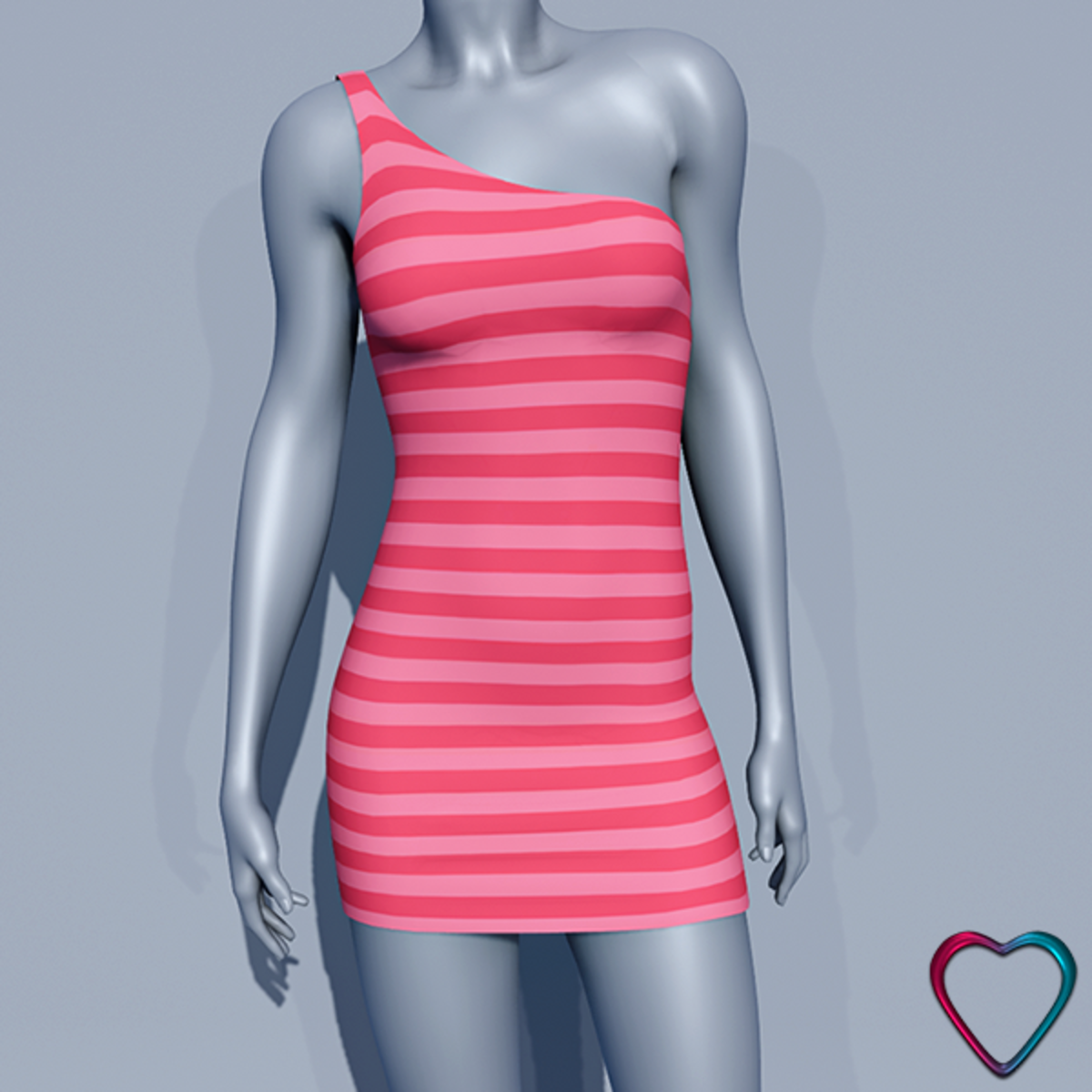 One Shoulder Striped Dress - Pink