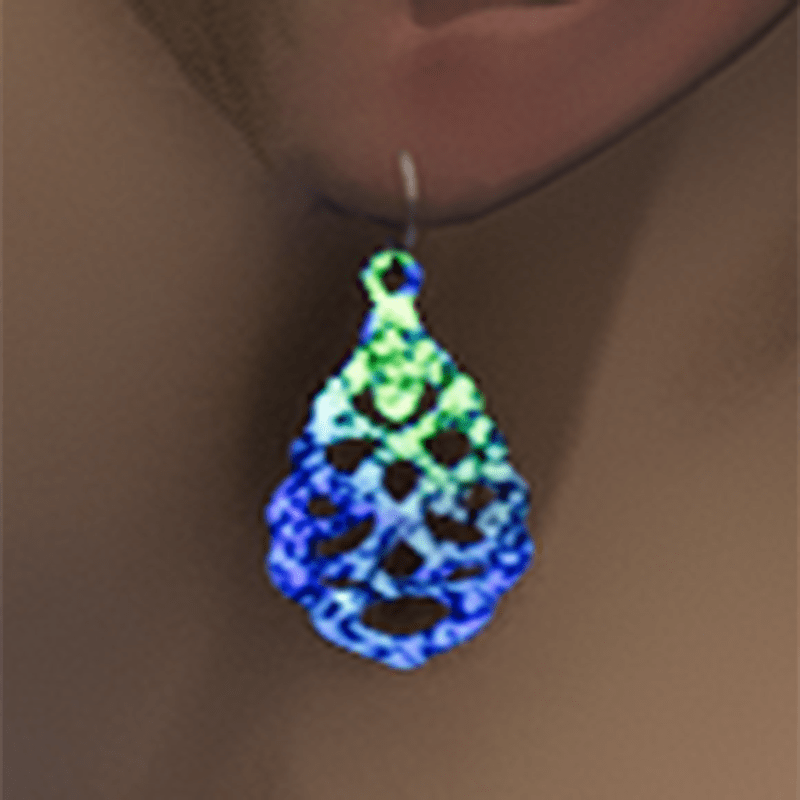 Blue green emissive glitter earrings