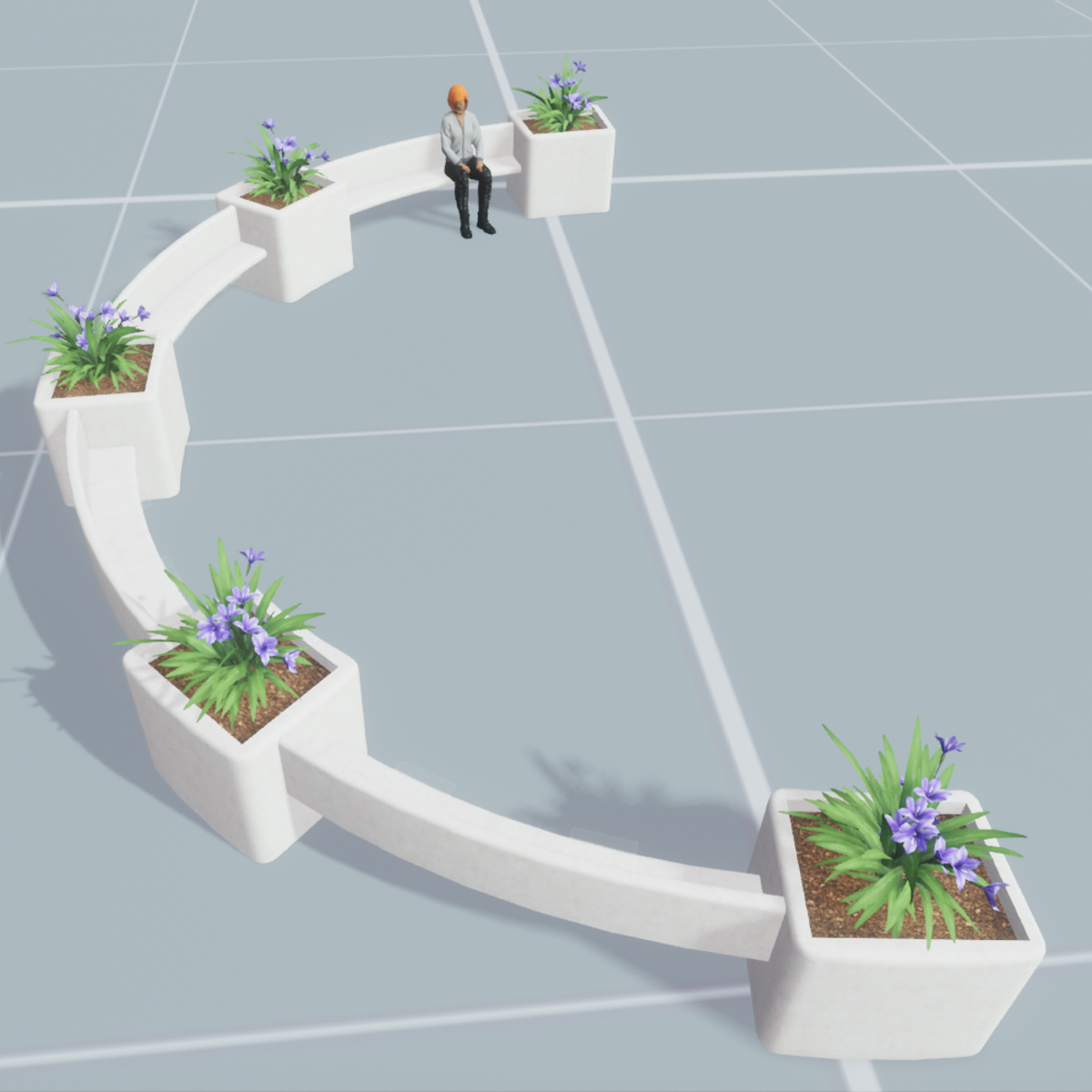 TKA Semicircular stone bench with planters