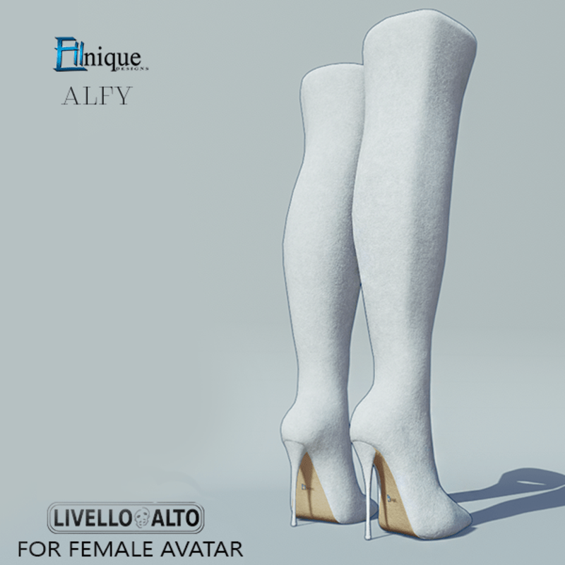 Alfy White Suede Thigh high Boots -for LIVELLO ALTO Female Avatar.