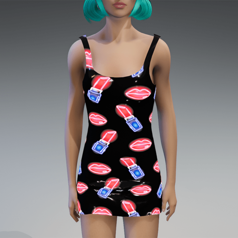 Glowing "Kiss&Lipstick" Plastic Dress in Red & Blue