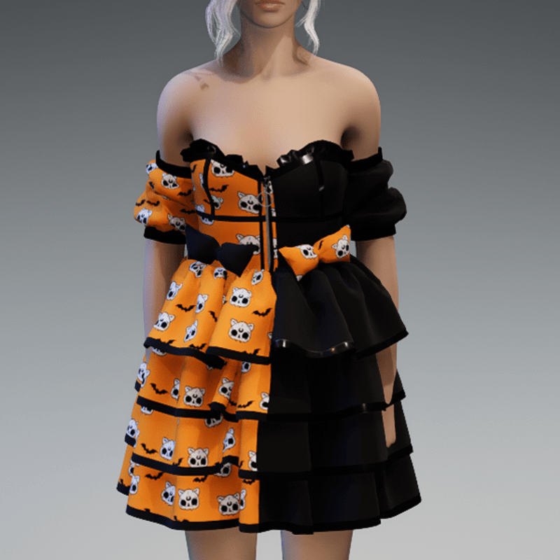 Lolita Dress V1 'Deadcats & Bats' with Bows in Orange
