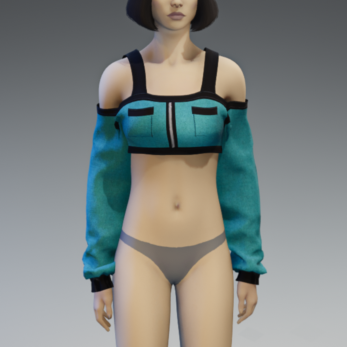 Teal Long Sleeved Off Shoulder Top