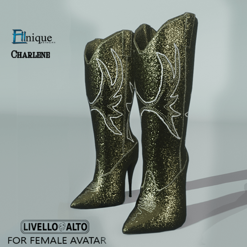 Charlene-Cowgirl Boots, Gold -for LIVELLO ALTO Female Avatar