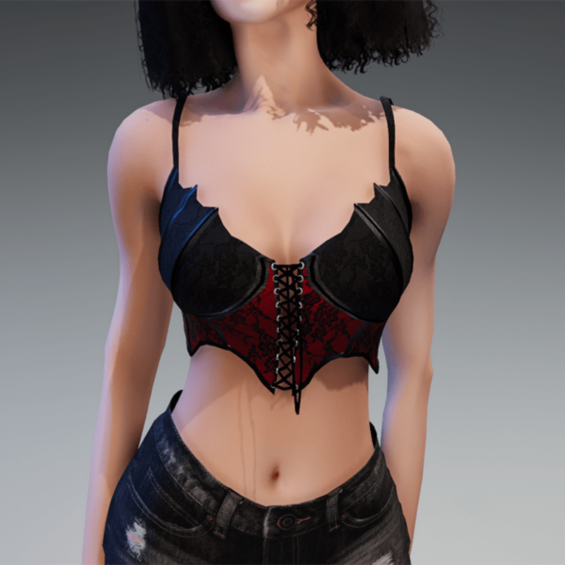 Goth Top "Miss Batfly" in Black & Red