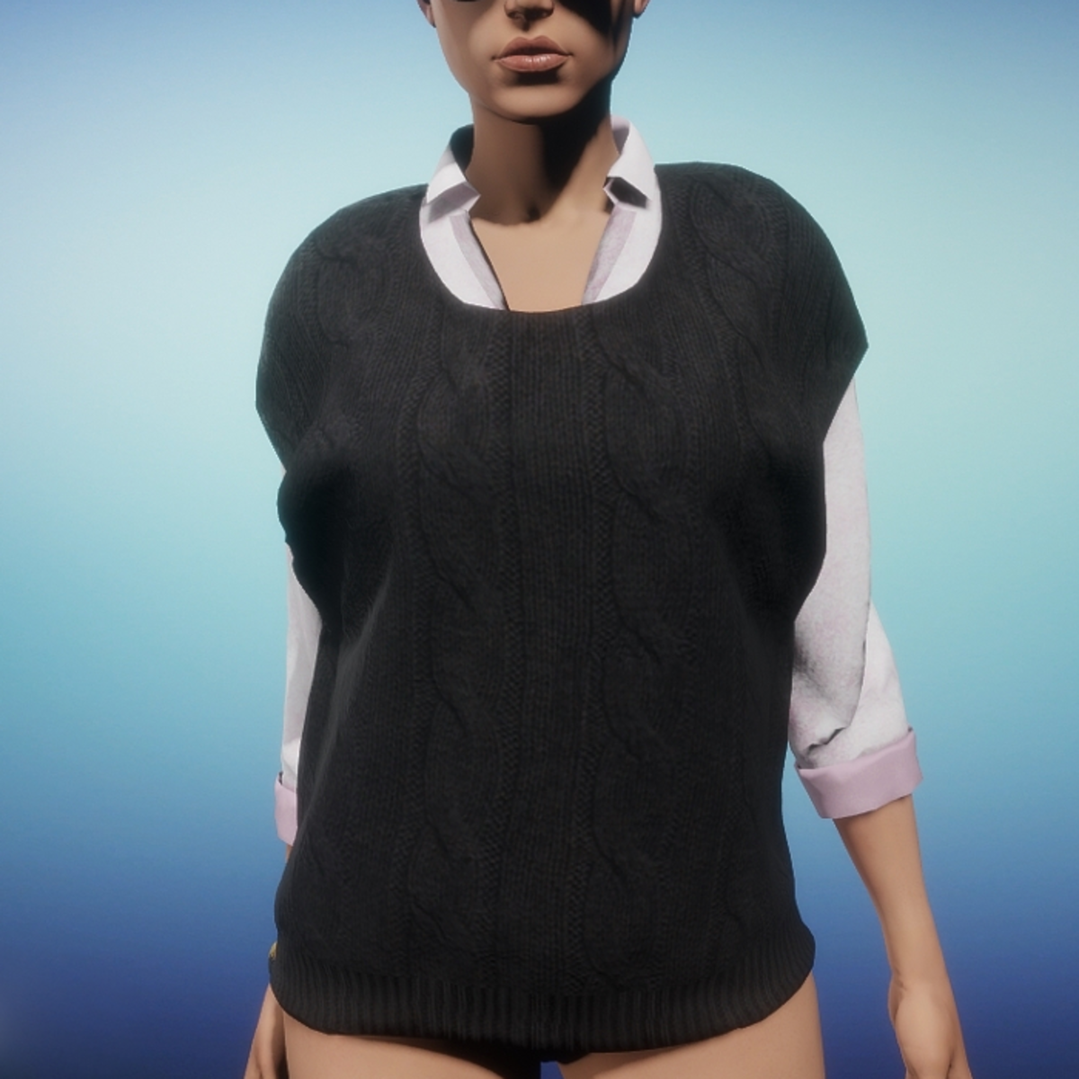 Collared Shirt with Sweater Vest (Pink-Black)