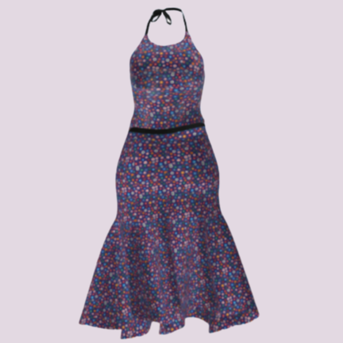 Daisy Blue Long dress With Ribbon Neck & Belt